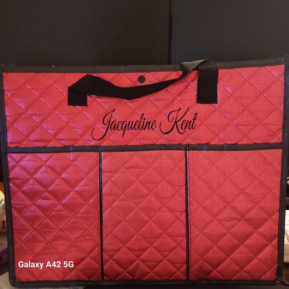 Jacqueline Kent Quilted Red Organizer Tote Bag‎ Makeup Travel Pouch